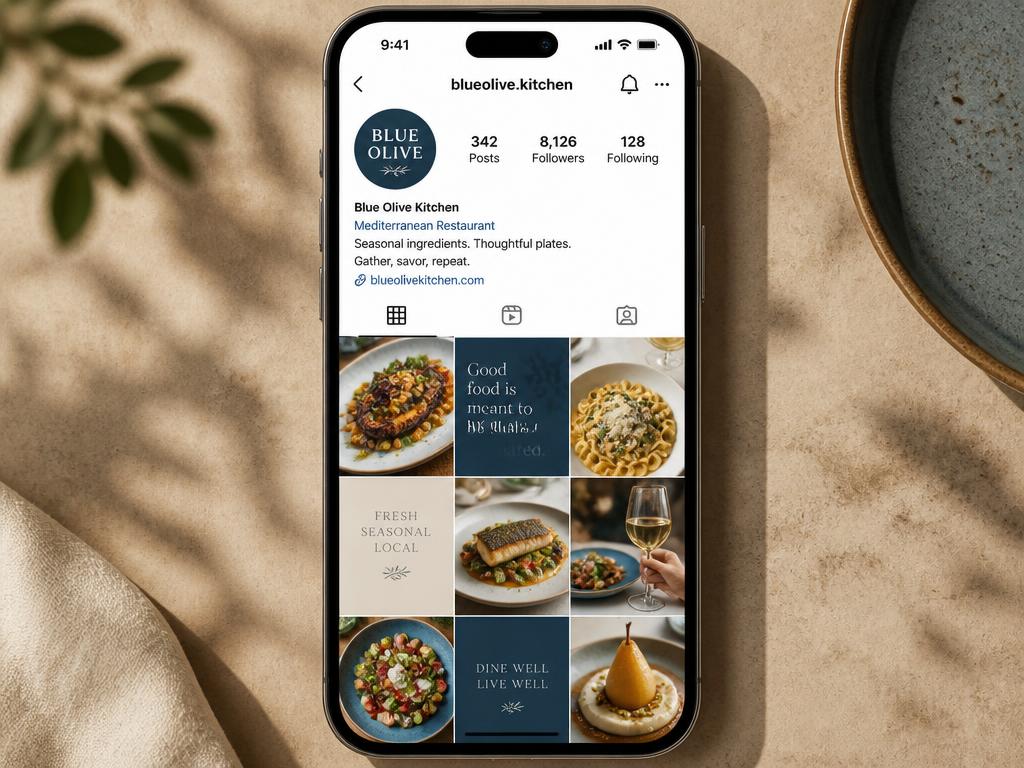 Concept project: restaurant social media content grid displayed on a phone
